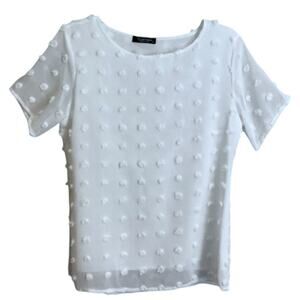 Camisa Women's White Swiss Dot Size S Lined Blouse Top Sheer Short Sleeves